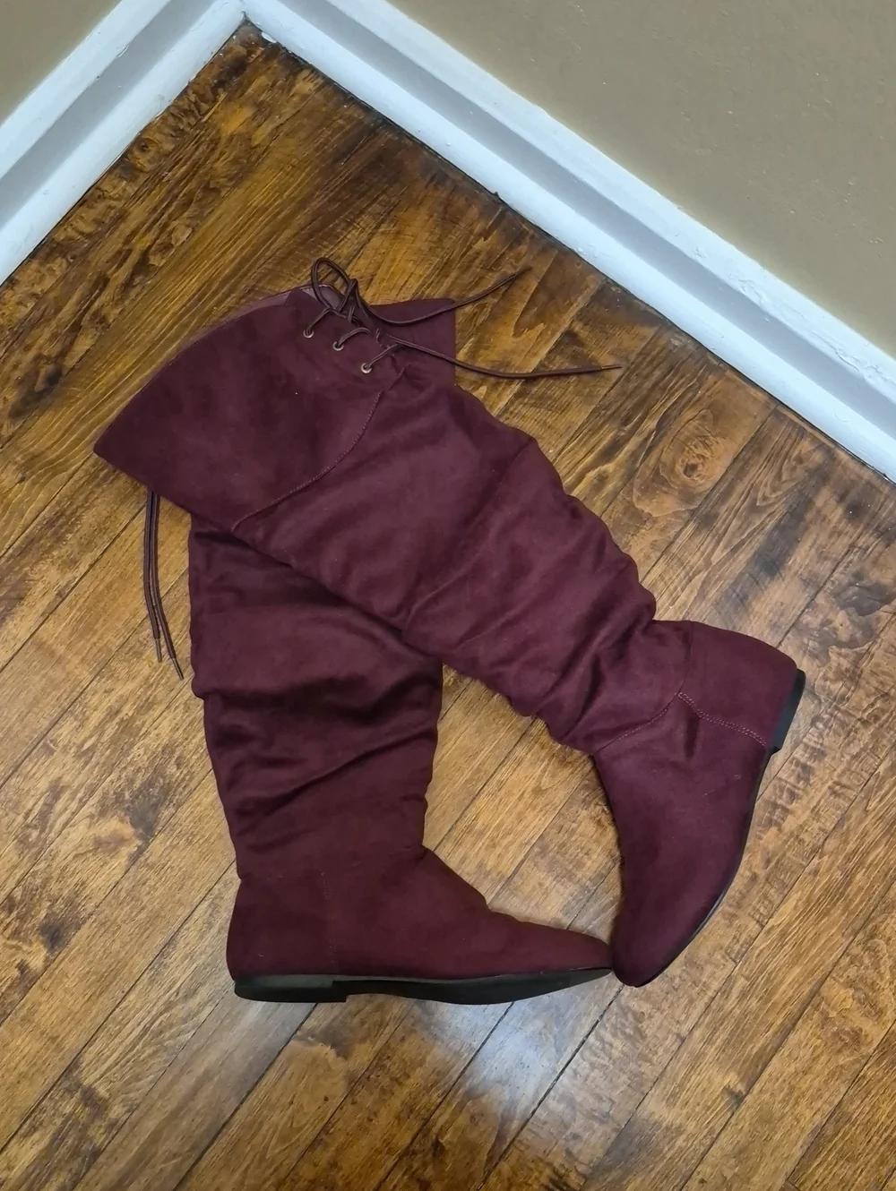 Burgundy Over The Knee Slounchy Boots Size 10